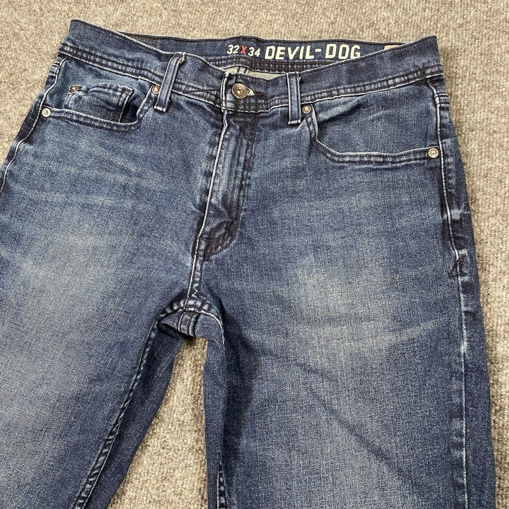 Devil Dog Sanforized Slim Straight Faded Jeans Mens 32x34 Blue Stretch Denim